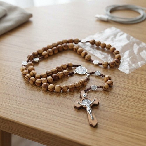 Elegant olive wood rosary with - elegant,