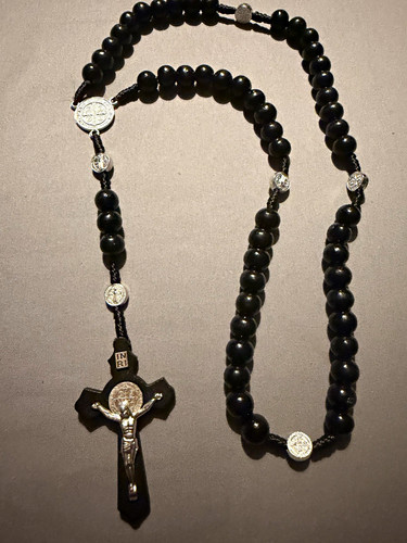 Black wood christian rosary - black,