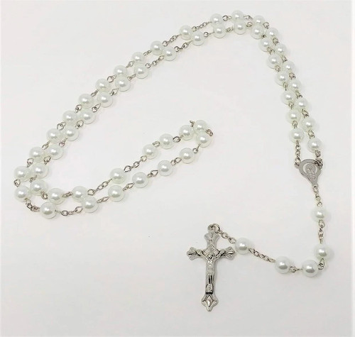 White glass rosary beads with - glass,