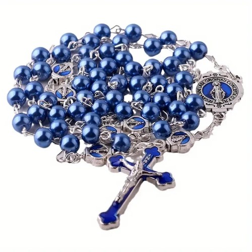 Blue catholic rosary beads - blue,