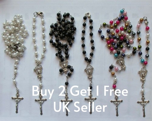 Buy2free1 faux pearl rosary - faux,