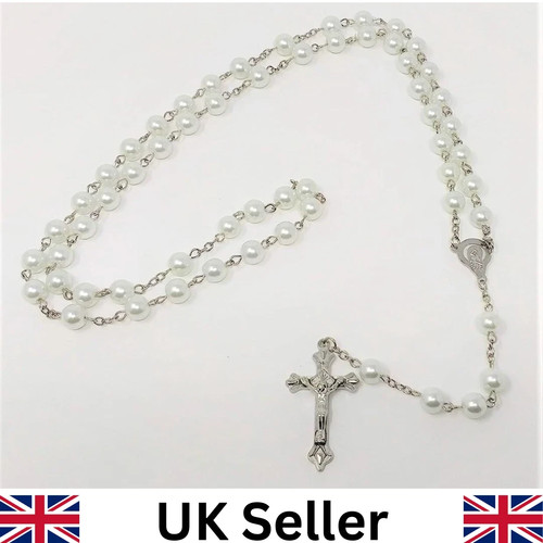 White rosary beads with silver - beads,