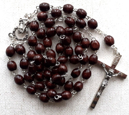 Wood rosary brown oval - ,