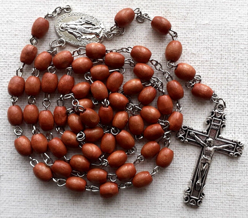 Wood rosary brown oval - ,