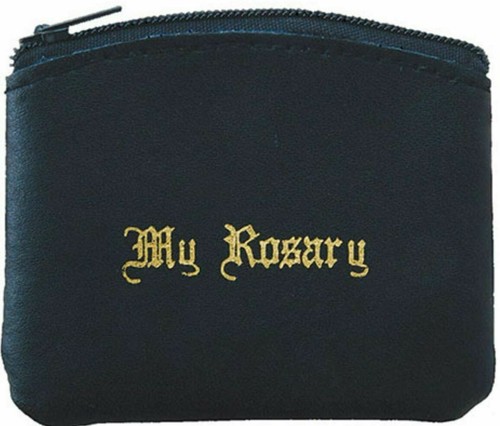Bonded black leather rosary - black,