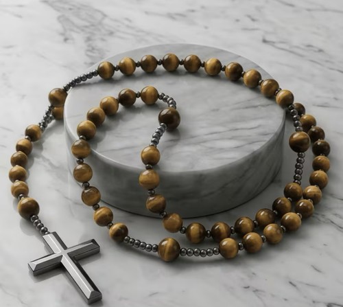Rose mary beads cross - rose,
