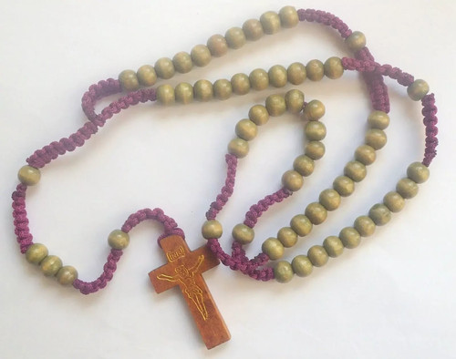 Brown wood corded rosary beads - brown,