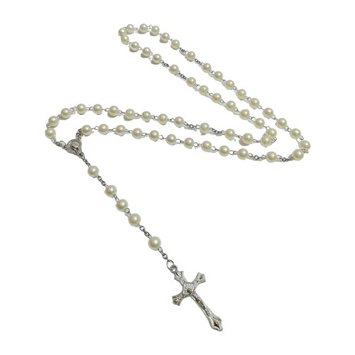 White glass rosary beads - white,