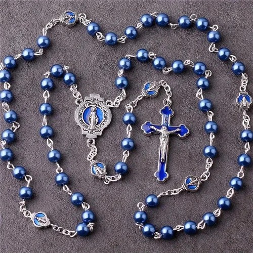 Blue catholic rosary beads - blue,