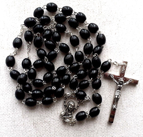 Wood rosary black - , oval