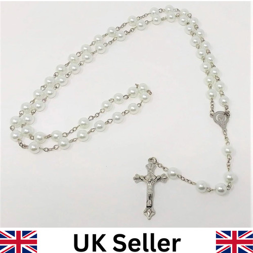 White rosary beads with - white, silver
