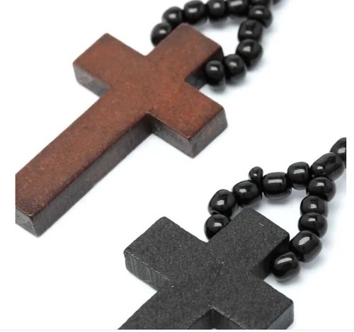 Wooden rosary beaded necklace - wooden,