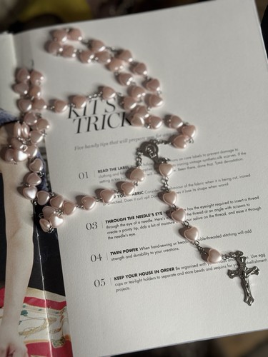 Pink pearl rosary beads heart - pearl,