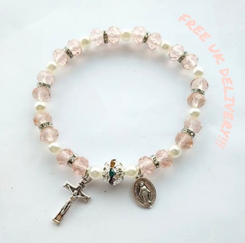 Crystal rhinestone pink rosary - crystal,