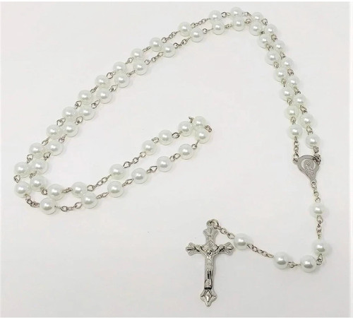 White rosary beads - rosary,