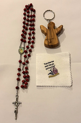 Red rosary beads with - red,