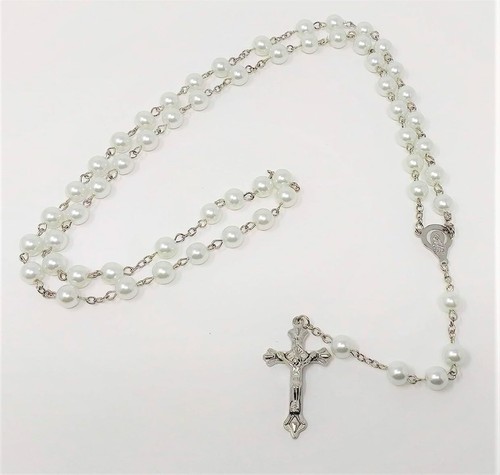 White glass rosary beads with - rosary,