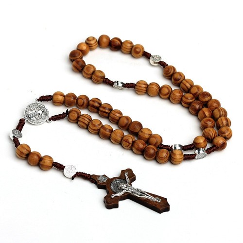 Wooden rosary necklace brown - wooden,