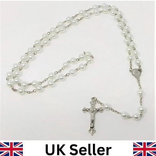 White rosary beads with silver - rosary,